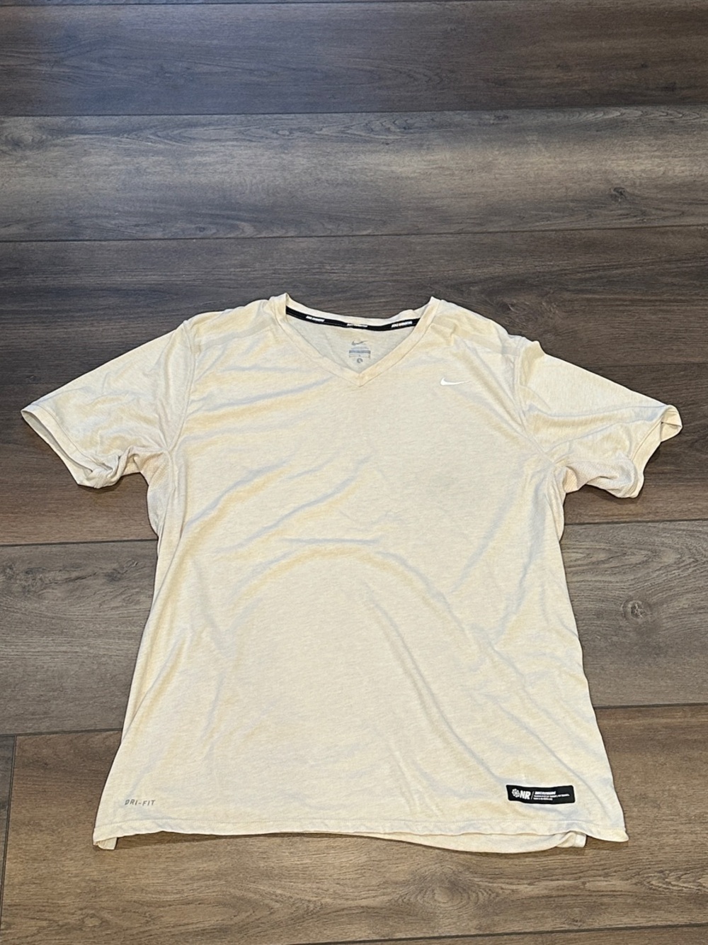 Nike Running Men’s Light Beige V-Neck Athletic Tee